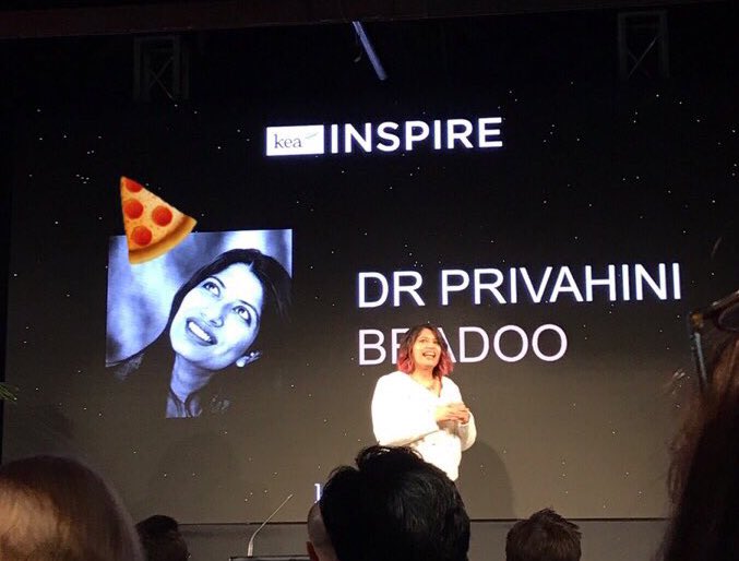 why_deb's tweet photo. Dr @Privahini Bradoo of @BlueOakEnergy got lured into #CleanTech with free pizza at an event.  My kinda entrepreneur 🍕💃🏽 https://t.co/GYBatwhr6h