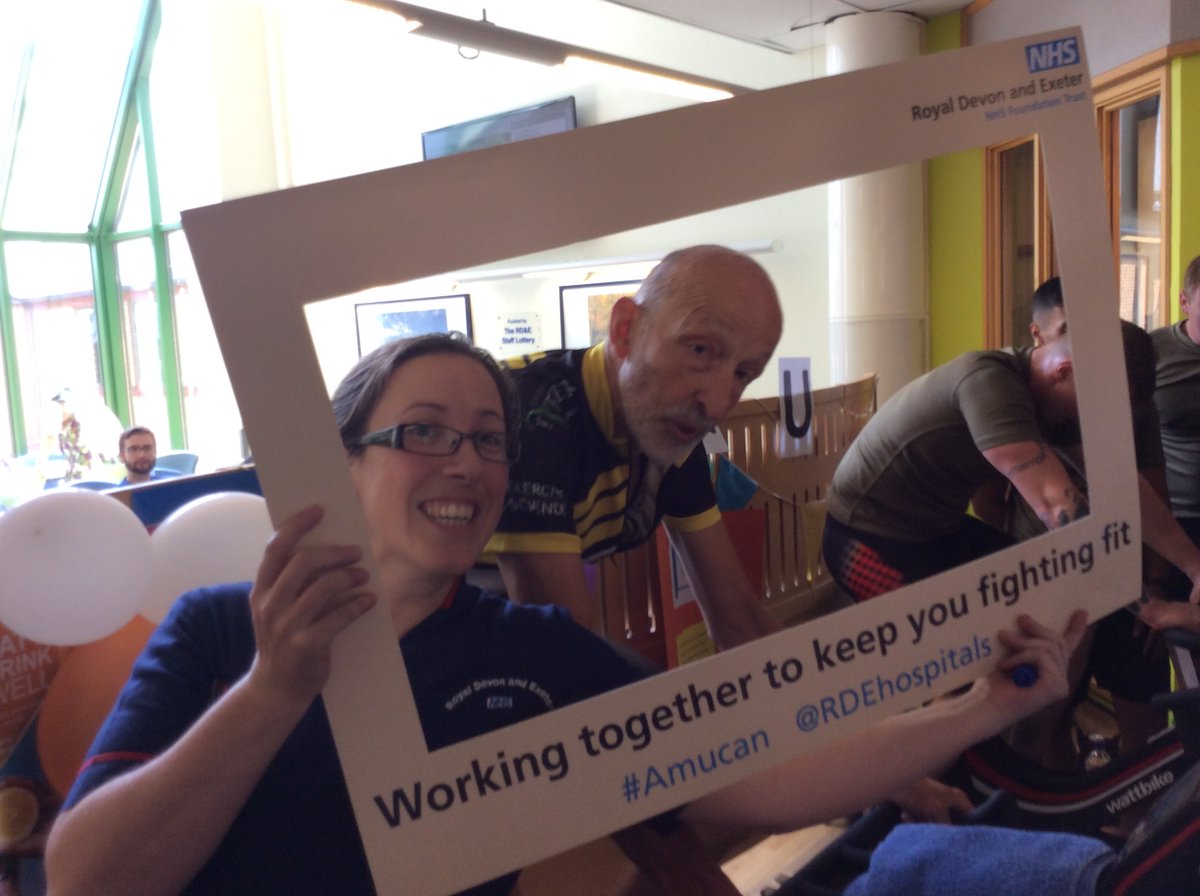 RoyalDevonNHS's tweet photo. Prof. Nichols from Team AMU even found time for a selfie while taking part in our exercise bike challenge! #Amucan #AMUD17 https://t.co/w7U8xAZfDd