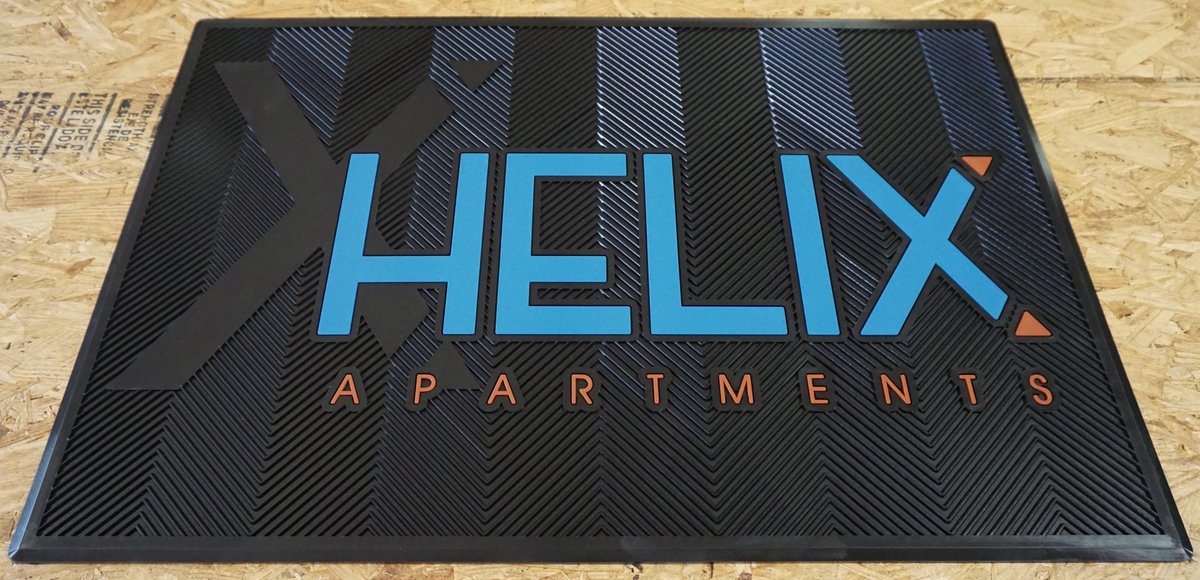 Polyenterprises's tweet photo. For #HelixApartments we used their logo elements in the backing of the mat to create a unique design within the herringbone. #custommolded https://t.co/HvsTmziU00