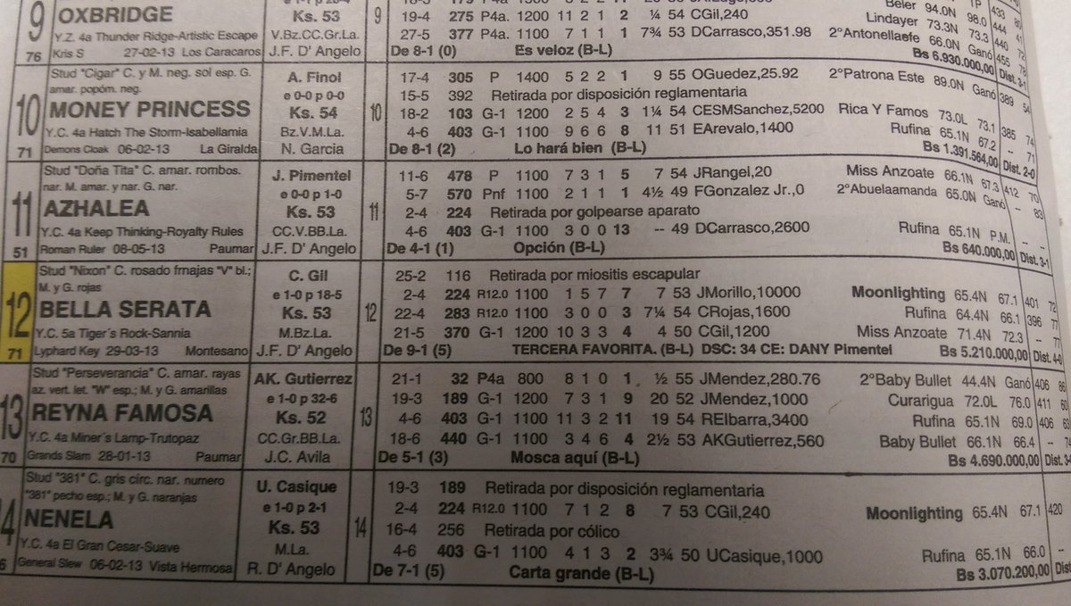 La yegua bella serata que corre en la 9na carrera del sabado es entrenada por dany pimentel y no jose f d'angelo