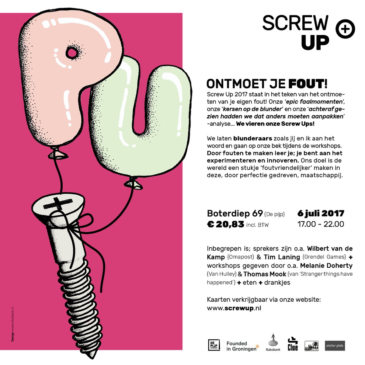 Ondernemen = fouten maken. Kom naar screw up 2017 en hoor oa <a href="/tjittef/">Tjitte Folkertsma</a> Tjitte over zijn epic fail. Gratis entree voor 1e 5 JNO aanmeldingen!