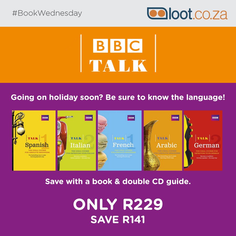 lootcoza's tweet photo. SAVE R141! Whether you're learning a new language for business, travel or for fun, these #BBCTalk packs are ideal. https://t.co/a4QJOEm6YY https://t.co/kfb3fKrWuA