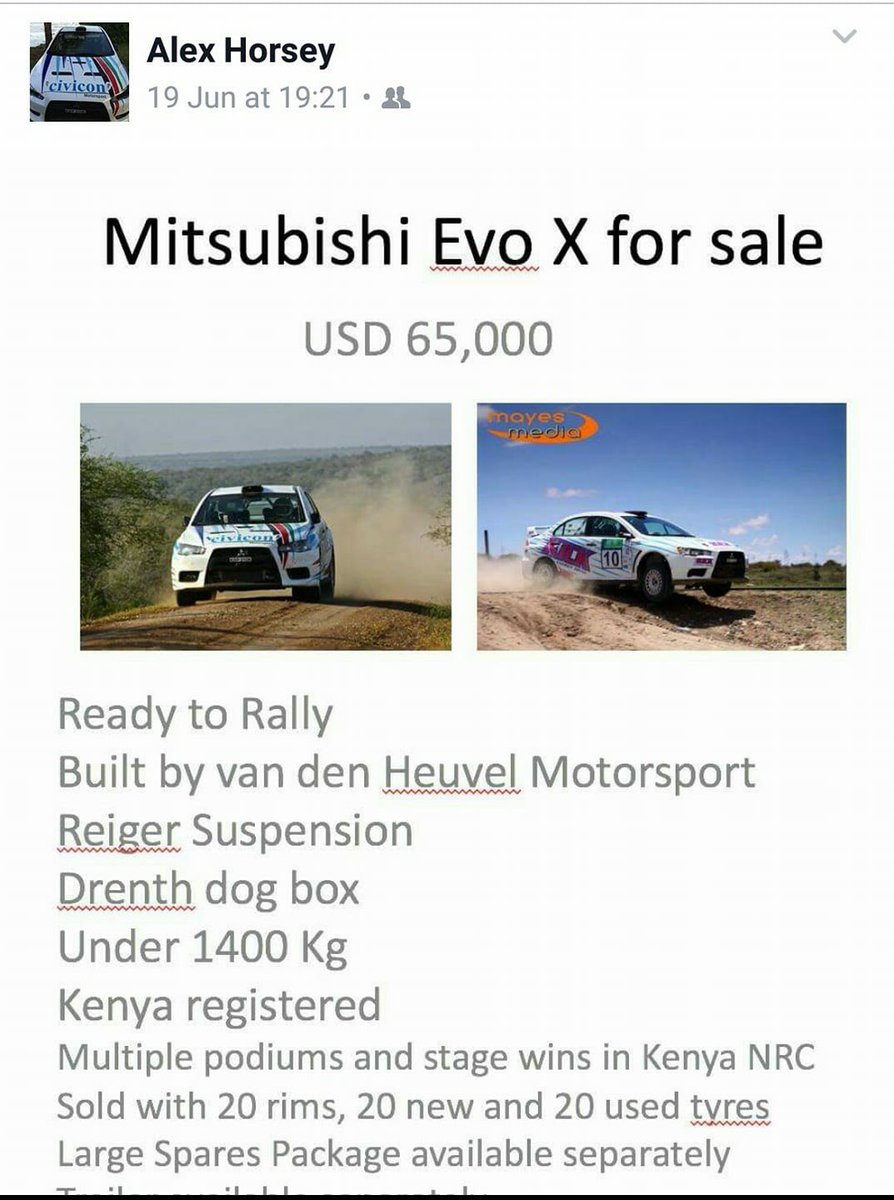 BIG NEWS: We're selling our #EvoX -it has great KNRC history, but it's time for new owners. DM if interested. #KenyaRally #KNRC