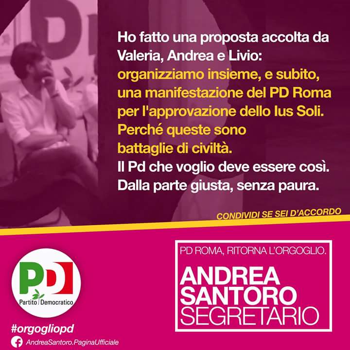 andreasantorotw's tweet photo. Ho proposto a @valeriabaglio, @andcasu e @RichardDaley di organizzare manifestazione  @PD_ROMA per #IusSoli
#SantoroSegratario #orgogliopd https://t.co/1VGIJmTHxR