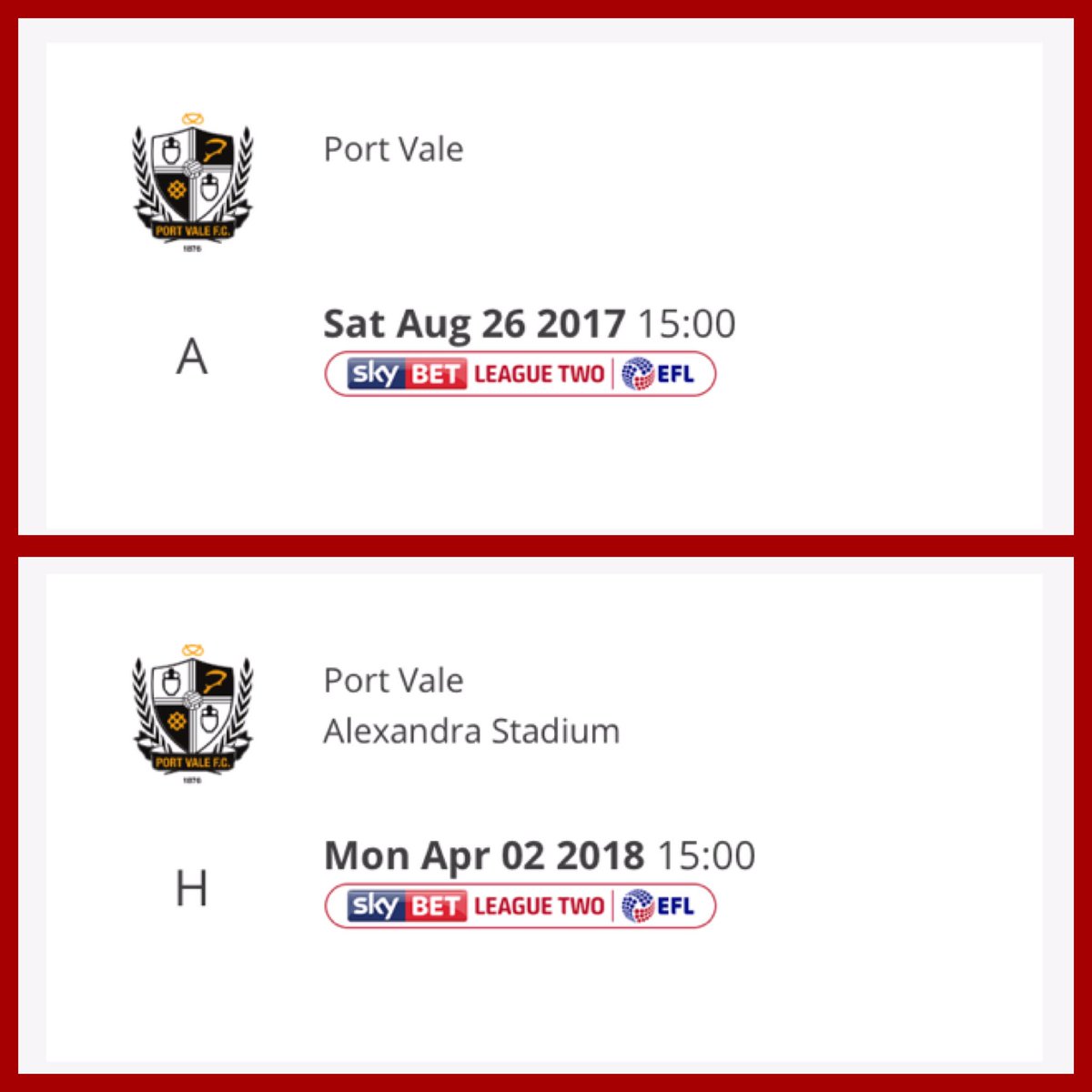 WeAreCrewe's tweet photo. Only fixtures that matter !
#crewealex #portfail #pvfc https://t.co/CQS49m6G5k