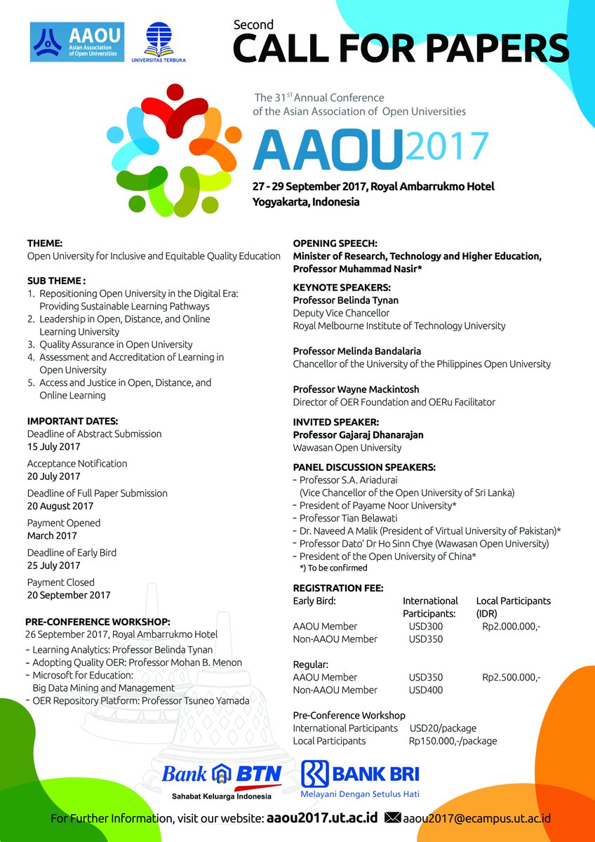 aaou2017's tweet photo. Call for Papers. Deadline of Abstract Submission 15 July 2017, Deadline of Early Bird 25 July 2017
#update #aaou2017 https://t.co/PEXkhZPEP0 https://t.co/W0VD9CX3Cb