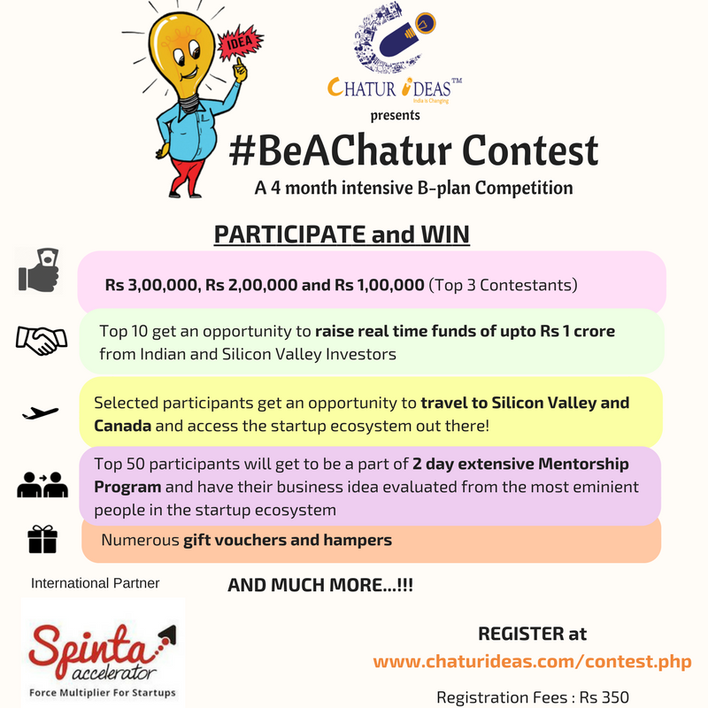 spintaccel's tweet photo. We are glad to be associated with @ChaturIdeas #BeAChatur Contest - a 4 month intensive B-plan competition! Register https://t.co/Y5M6bEMFyw https://t.co/nrIYv2lmFT