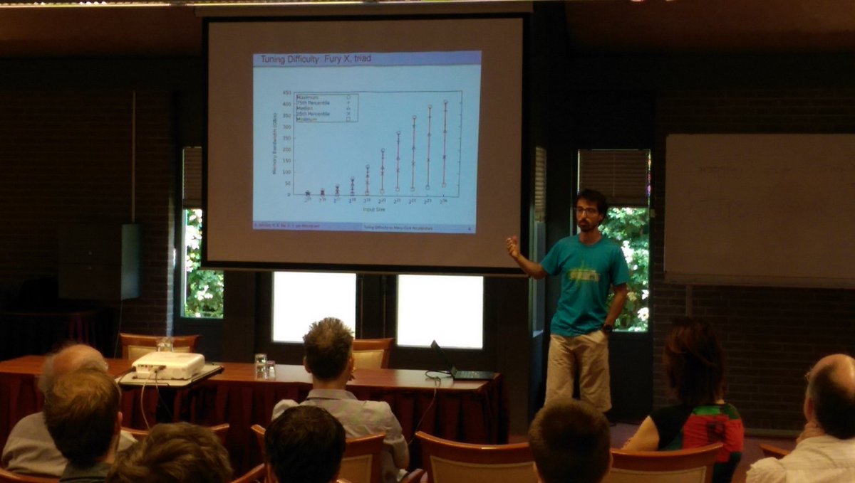 rvannieuwpoort's tweet photo. Alessio Sclocco explaining how to quantify how difficult auto-tuning of applications is. Great work! #compsys2017 https://t.co/k4JzU6xKK0