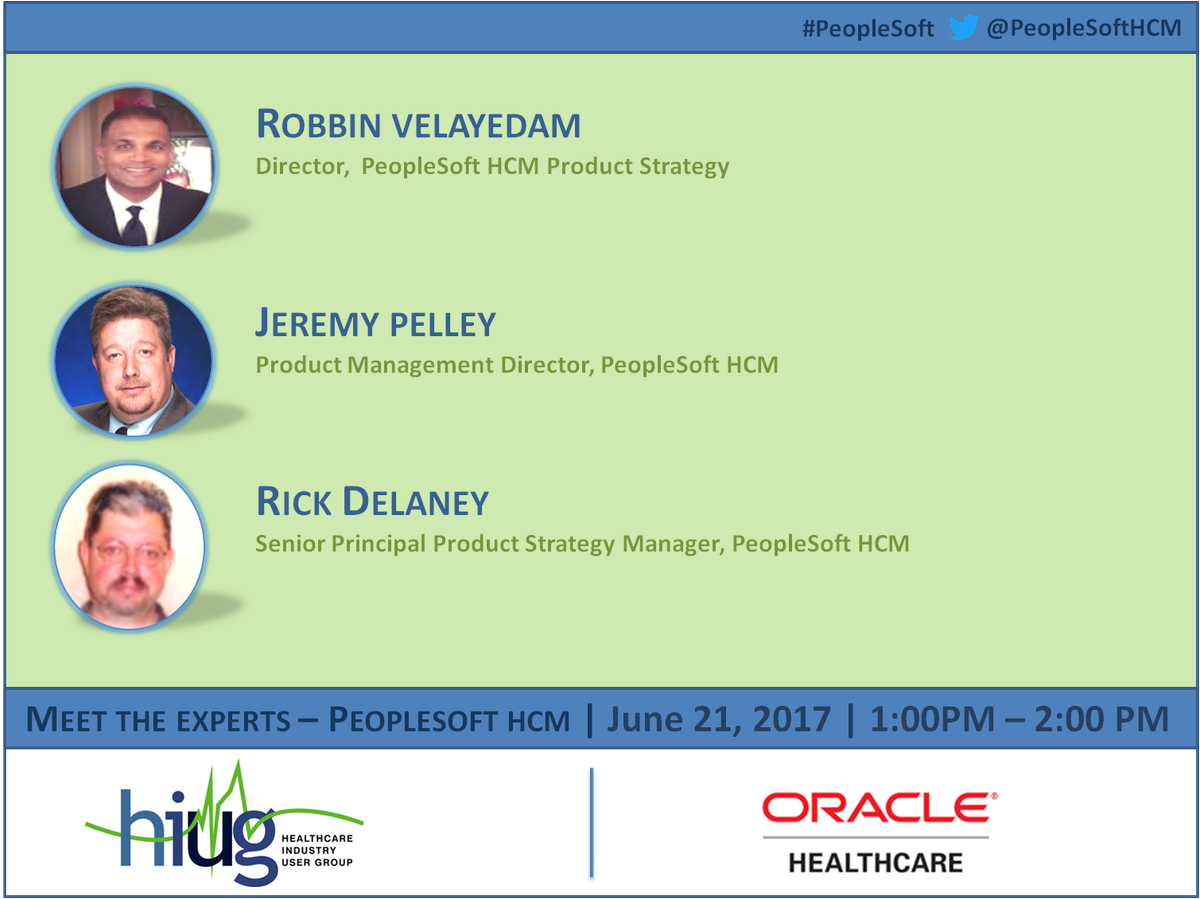 PeopleSoftHCM's tweet photo. SHORTLY! Meet our team of experts for your queries on #PeopleSoft #HCM #Fluid, Core HR, Payroll, Benefits & more @HIUG_Interact #Interact17 https://t.co/MLOsmQ9EfU
