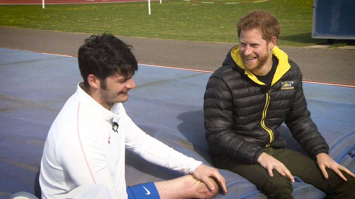 BFBSRadioHQ's tweet photo. Prince Harry talks to @Paralympics medal winner, Dave Henson, about how the #InvictusGames have been “like a cure” > https://t.co/UT4y0kQr0W https://t.co/uxFOvhZOTw