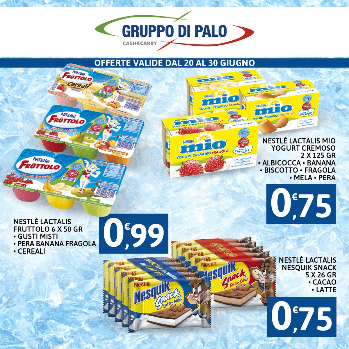 DiPaloCash's tweet photo. dal 20 al 30 giugno potrai acquistare: Mio Yogurt Cremoso 2X125 GR, vari gusti 0,75€; Nesquik Snack 5X26 GR, 0,75€; Fruttolo 6X50 GR, 0,99€. https://t.co/eUM2wmK68P