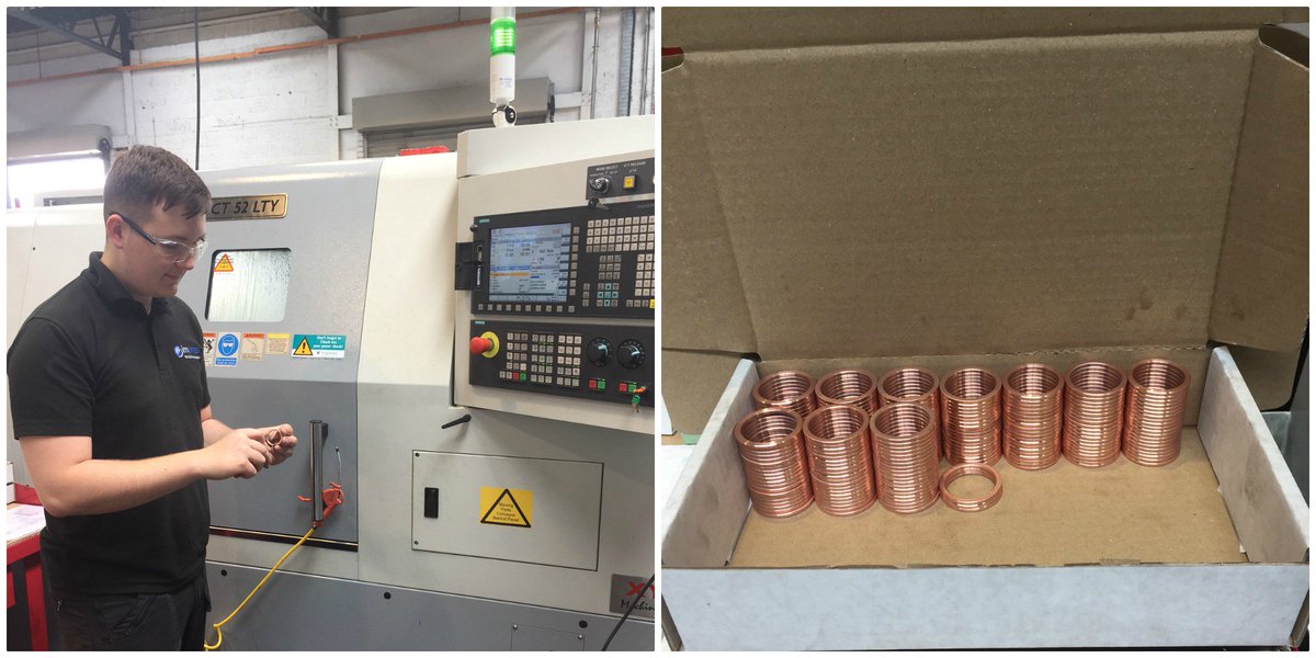 impresspmltd's tweet photo. Dylan is working on our new XYZ CT52 LTY.  First 'batch work' order on this machine is in progress, 3000 copper compression #washers. #ukmfg https://t.co/S08Sw9iIIT