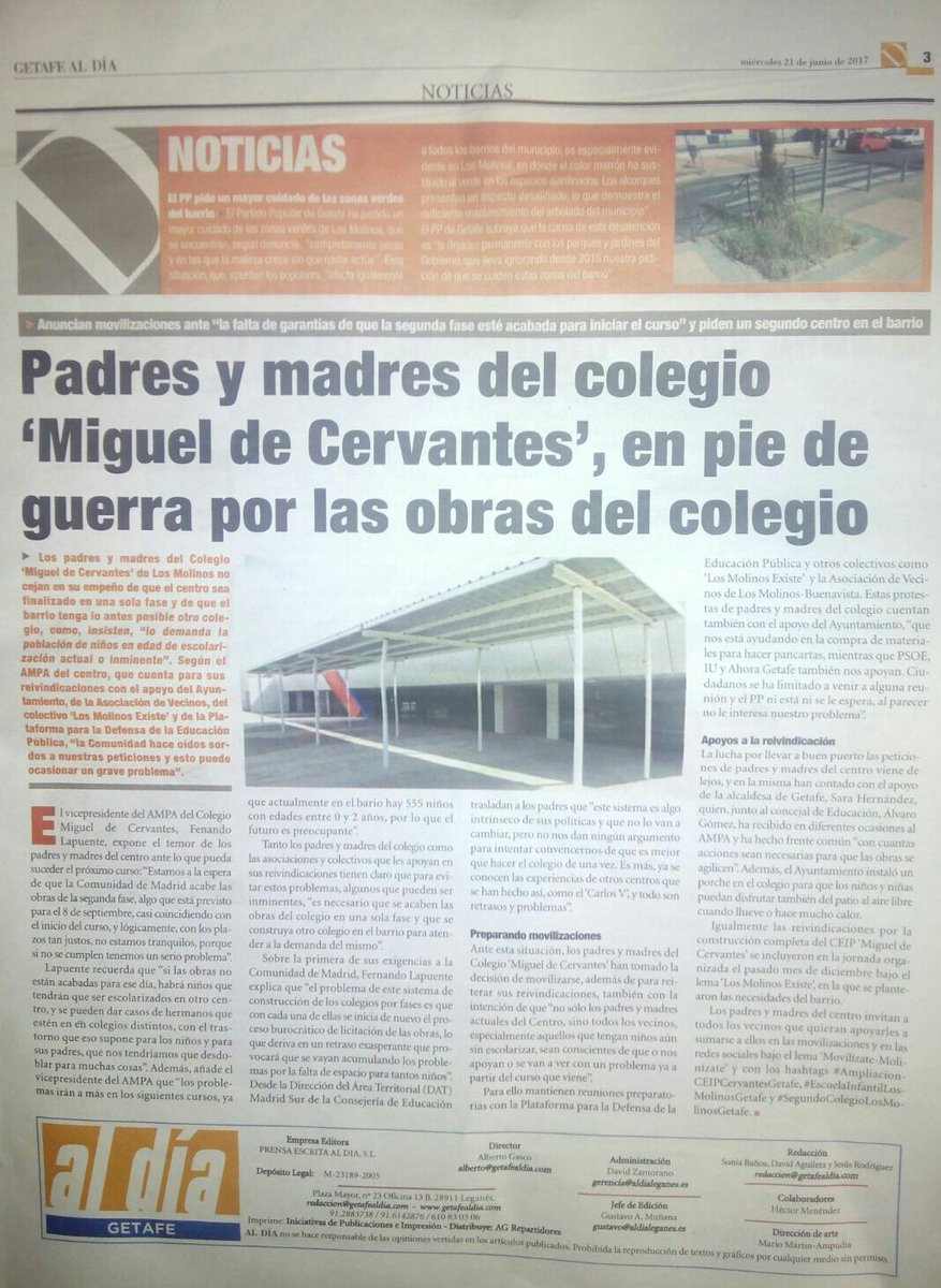 Estamos en pie de guerra porque la <a href="/ComunidadMadrid/">Comunidad de Madrid</a> no nos escucha ni hace caso!! @aldiagetafe <a href="/ccifuentes/">Cristina Cifuentes</a> 
#AmpliacionCEIPCervantesGetafe