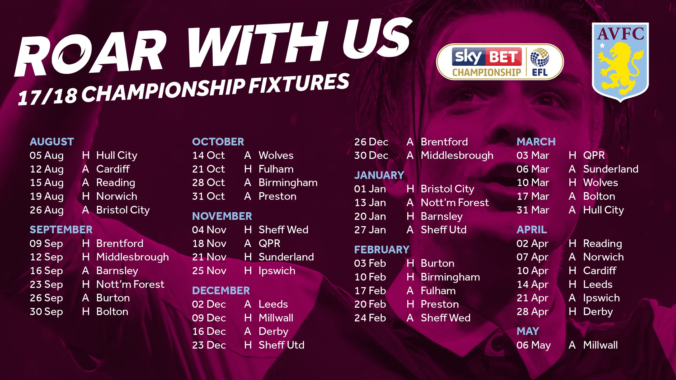 Aston Villa Championship fixtures 2017/18 season now confirmed