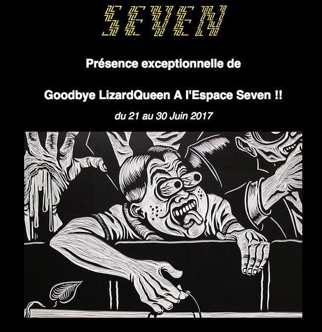 EspaceSeven's tweet photo. #GoodbyeLizardqueen . Découvrez l'exposition #Nofutureprintagain en présence de l'artiste @EspaceSeven du #21juin au #30juin #2017 https://t.co/i1CjsW5nSw
