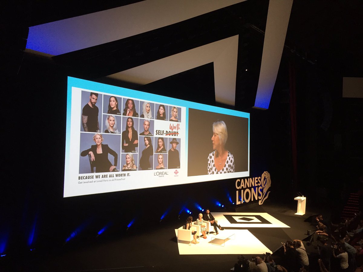 Alexclegg9's tweet photo. From self-doubt to self-worth. Dame Helen Mirren. L'Oreal. #canneslions17 https://t.co/bganhGKkbN