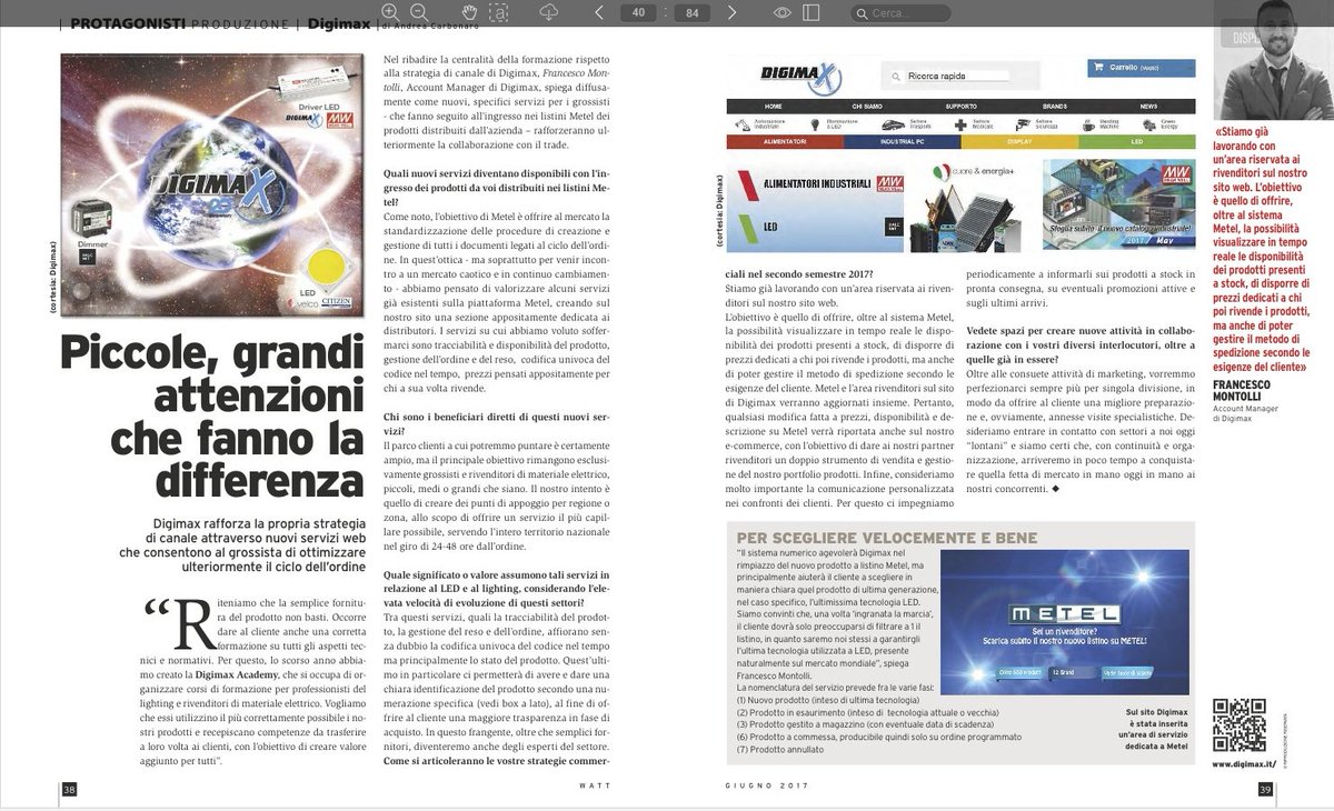 Leggi l'intervista su "Watt Elettroforniture" sui nostri strumenti per grossisti e rivenditori! bit.ly/2rQbsF3 <a href="/metel_italia/">Metel Italia</a>