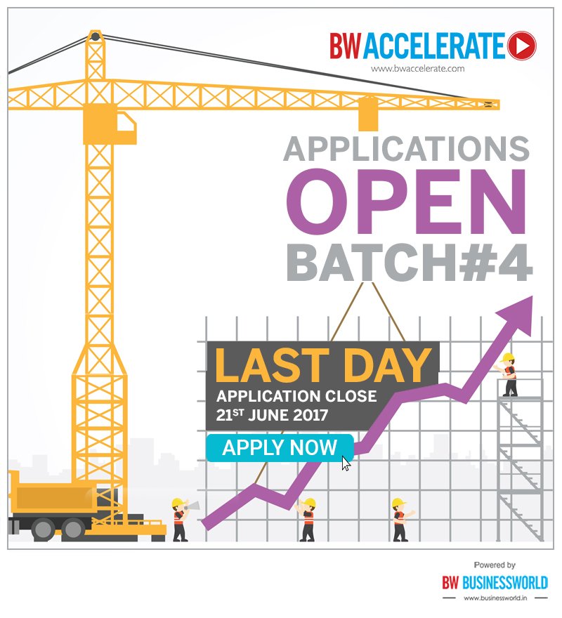 Last Day...!!!! <a href="/BWACCELERATE/">BW Accelerate</a> inviting Applications for Batch #4. Powered by <a href="/BWBusinessworld/">BW Businessworld</a>.
bwaccelerate.com <a href="/ashusozg/">Ashu Agrawal</a> <a href="/rsardana/">rsardana</a>