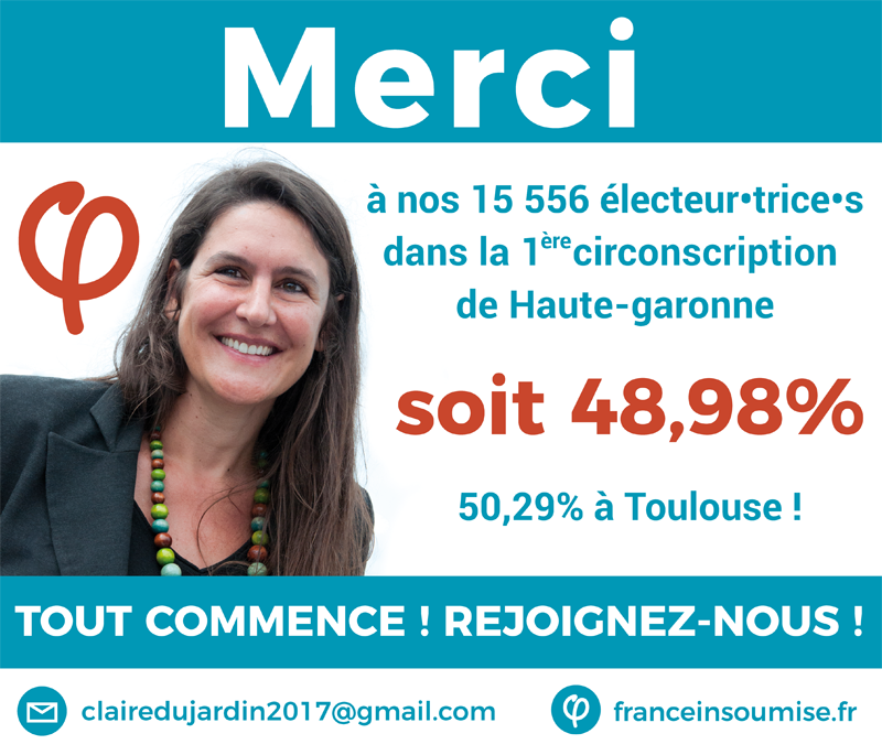 FiCirco3101's tweet photo. Merci à nos 15556 électeur•trice•s dans la #circo3101 de #HauteGaronne !
#Toulouse #Législatives2017 #fi31 #Franceinsoumise https://t.co/8fKdLKBFfs