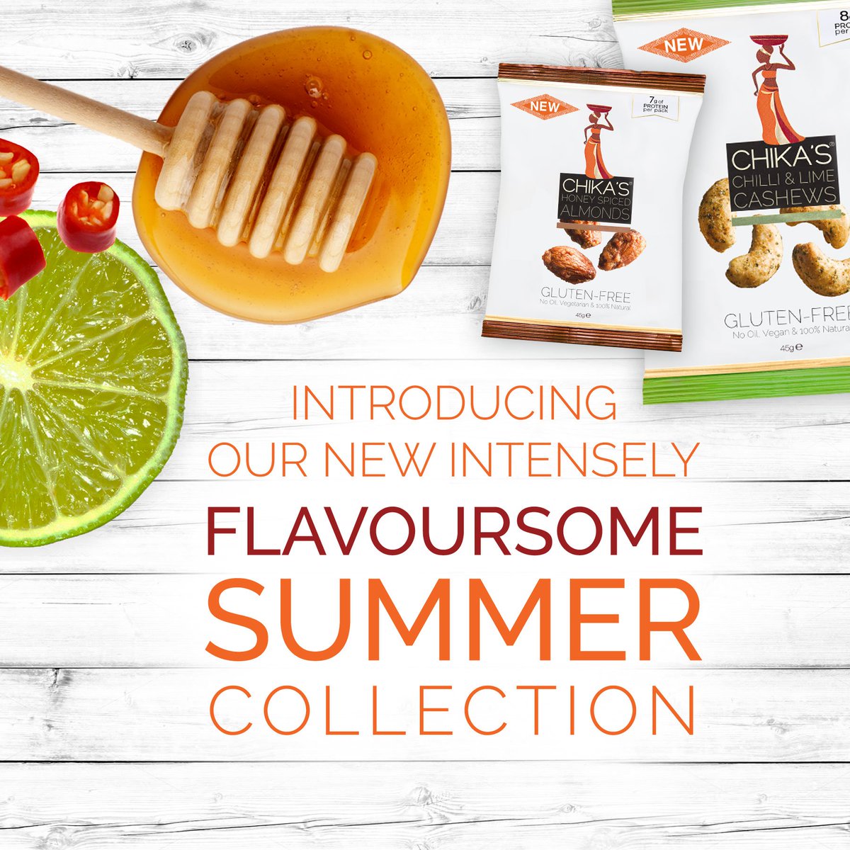 Our brand NEW and already popular Chilli &amp; Lime Cashews and Honey Spiced Almonds are available at chikas.co.uk #SummerCollection