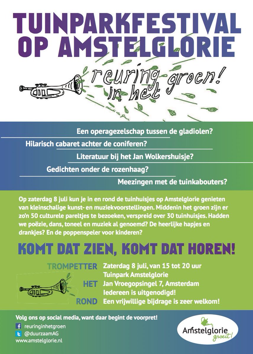 Druk bezig met de voorbereidingen van het leuke tuinparkfestival: Reuring in het Groen op 8 juli. Save the date!