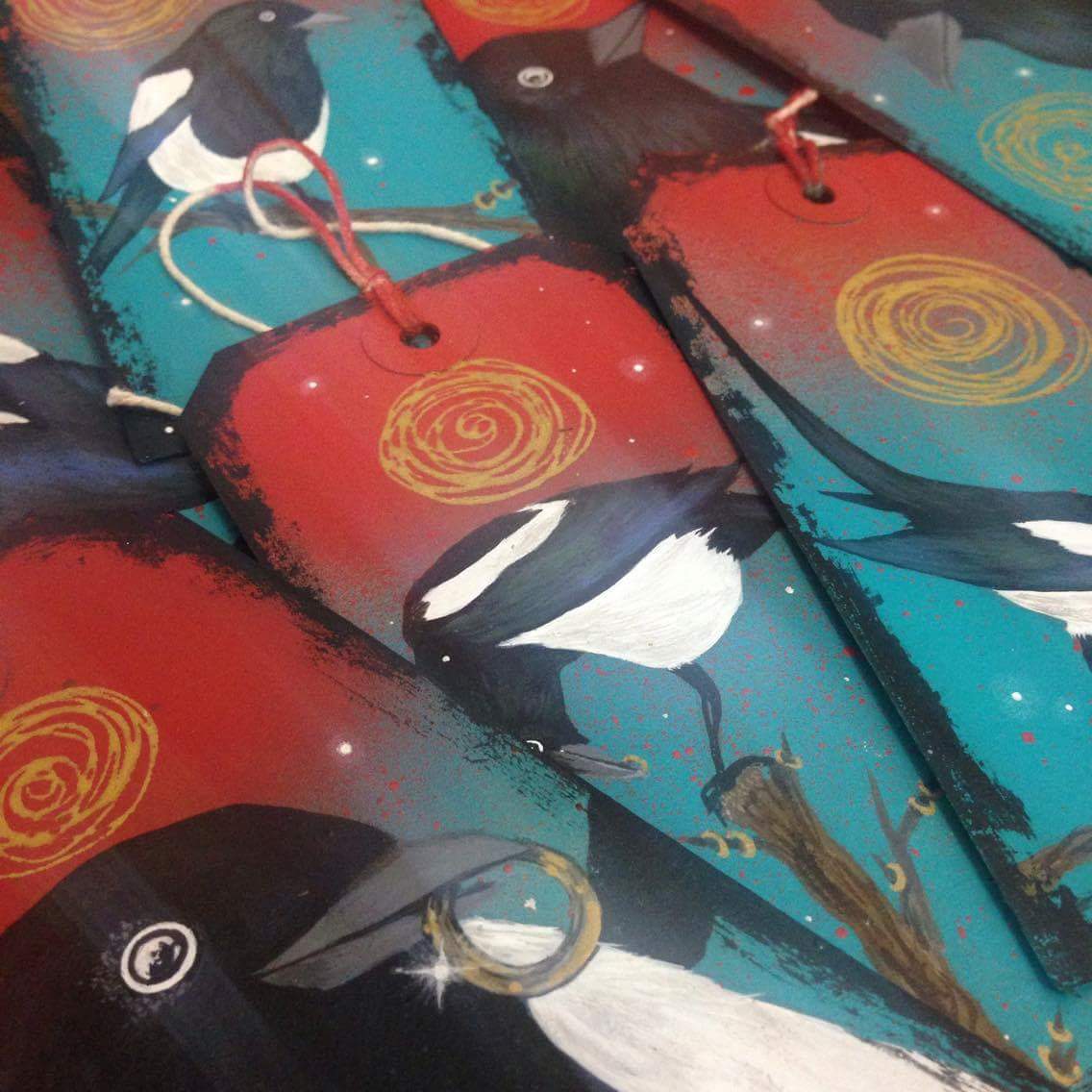 ThisIsMidge's tweet photo. New Magpie tags ! Had so much fun experimenting with these! Available at 6pm from my Big Cartel shop! https://t.co/MBVCVwqO1d https://t.co/6fkKW7QrAD