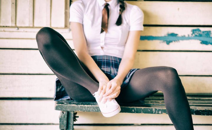 Tongue schoolgirl glasses nylon