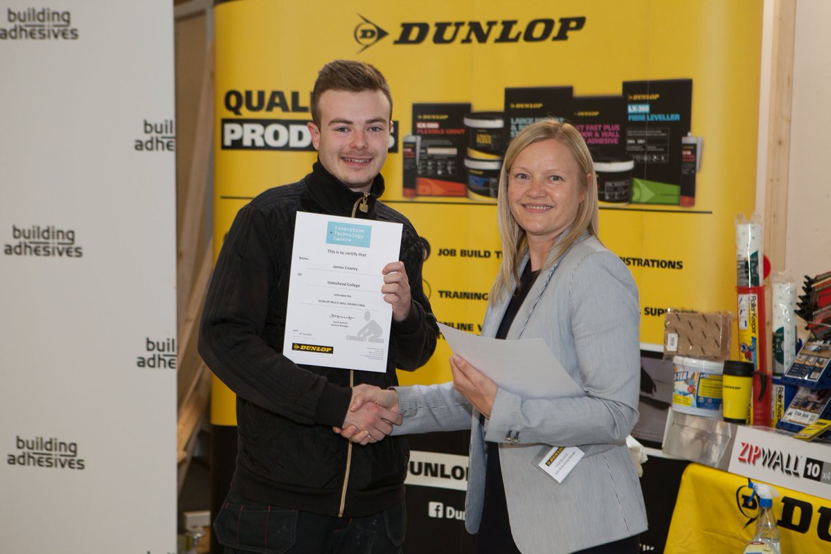 DunlopProDecor's tweet photo. Thanks to @gatesheadcoll for taking part in #MultiSkill2017 and well done college winner James Cowley! https://t.co/st4f8GeuB4