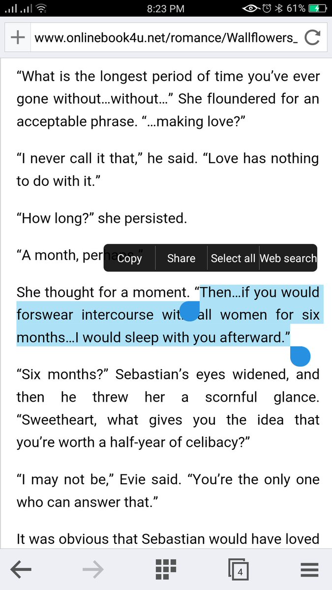 PamelaCL1028's tweet image. This line of Evie was so hilarious!!😂 omg! I'm falling for Sebastian #LisaKleypas thank you for this wonderful book!! #devilinwinter #inlove