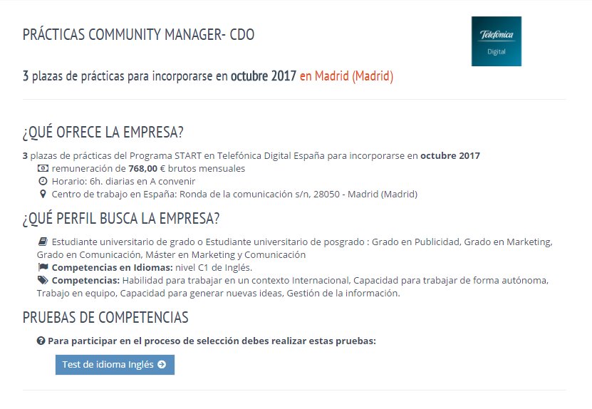AmaliaLopezAcer's tweet photo. Convocatoria de 3 plazas para hacer prácticas de #CommunityManager en @Telefonica Más información: https://t.co/5EJVa3qt0H https://t.co/THZbkUS6dL
