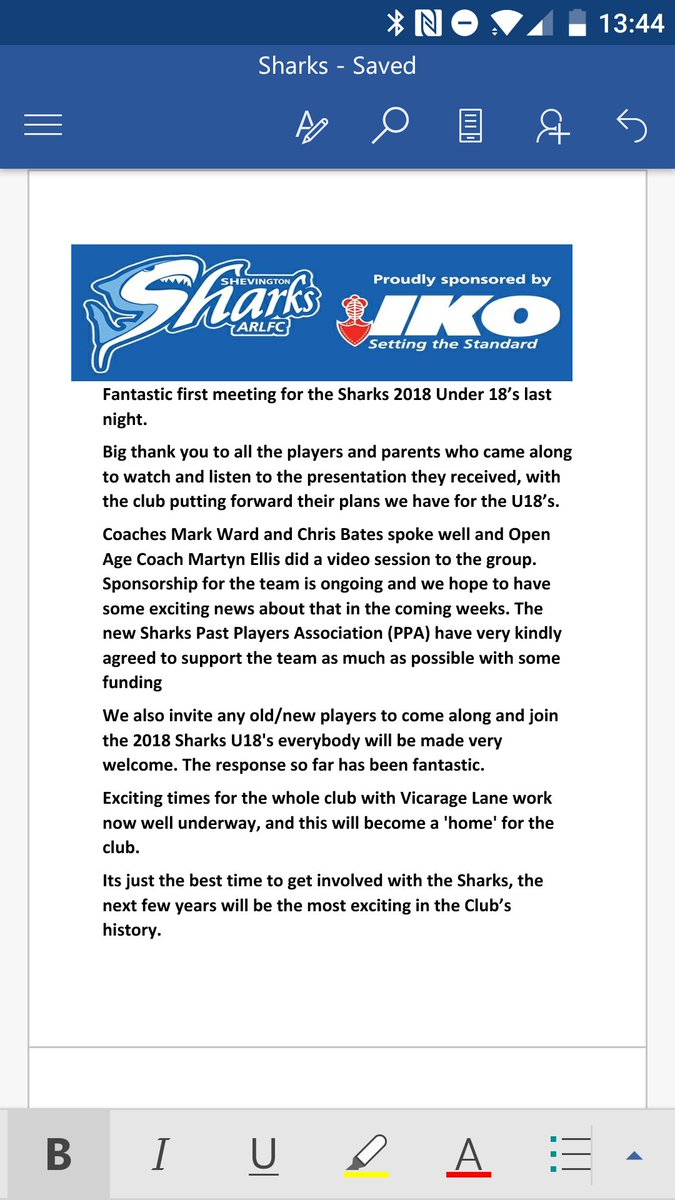 ShevingtonShark's tweet photo. Sharks 2018 U18's plans are all in place. Great meeting last night, setting out the vision to players &amp; parents. New players are all welcome https://t.co/T8vzaWgciY