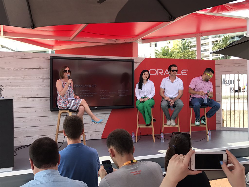 cjweyfo's tweet image. .@gabyaschwarz takes @Oracle stage for @Flipboard w @voxmediainc &amp;amp; @GeneralMills to debate if content is dead #canneslions #cannesoracledeck
