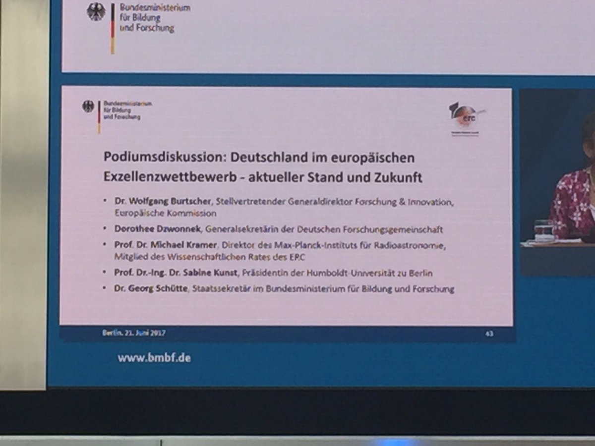 about_the_event's tweet photo. @Georg_Schuette diskutiert mit hochrangig besetztem Panel "Deutschland im europäischen Exzellenzwettbewerb", @BMBF_Bund #erc10years https://t.co/6kGc2MoVjz