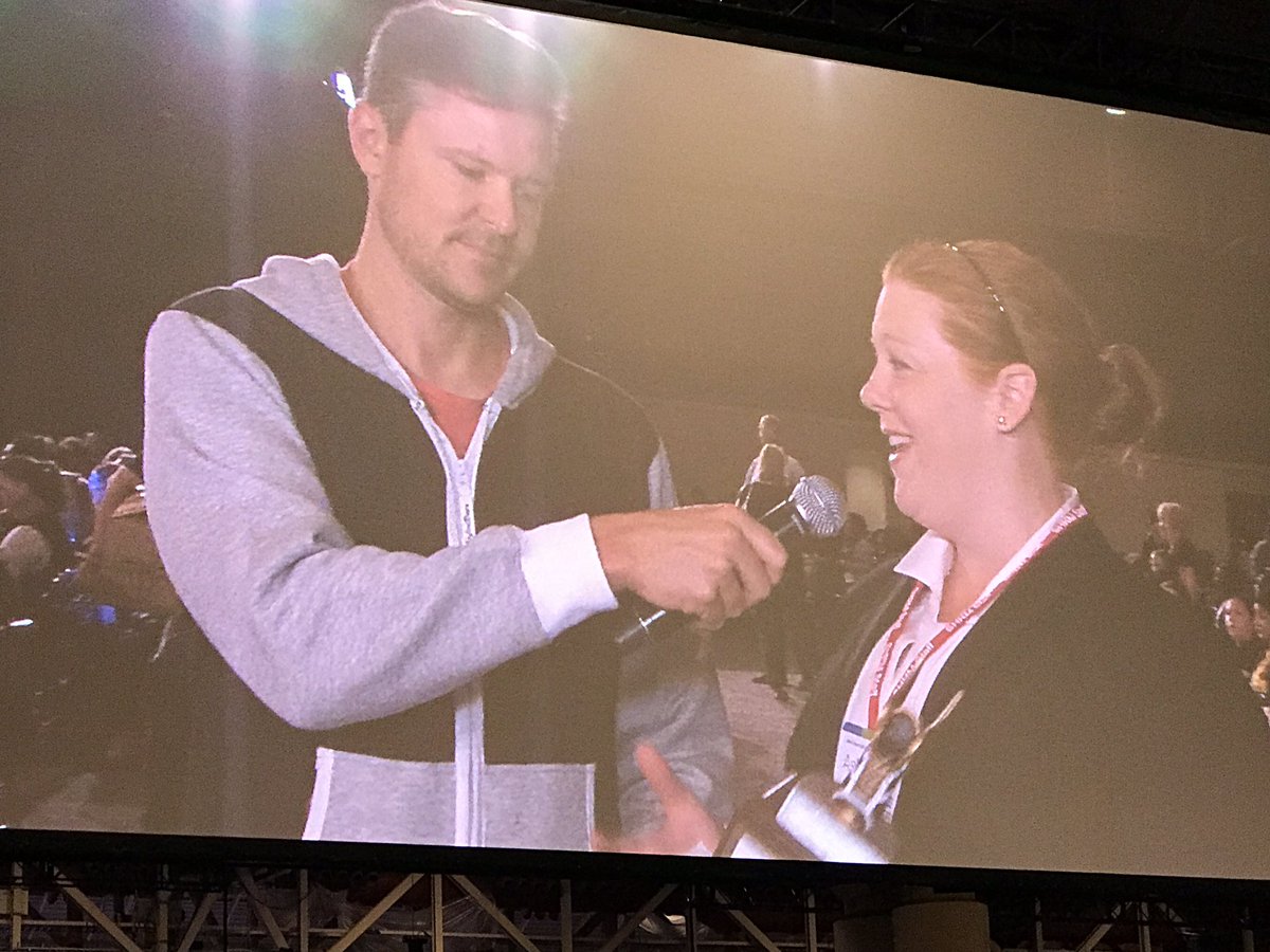 jeffreynally's tweet photo. @SHRMFAshlee on the big screen w/ @trippcrosby announcing @SHRMFoundation #AllInStep Winner's! #CELEBRITY πΈπΈπΈ#SHRM17 https://t.co/IxKTzjBsJi