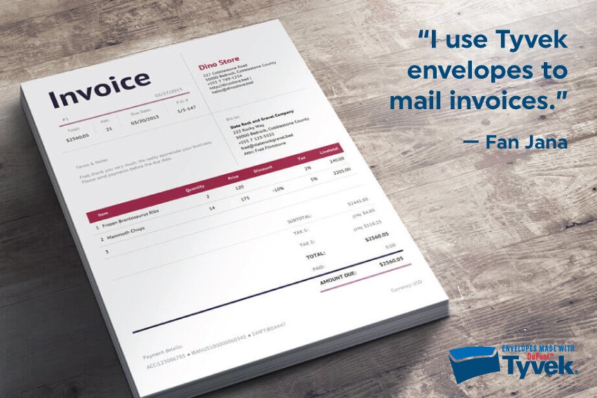 Ensure your invoice gets to its destination in one piece. Tyvek is durable. 
#envelope #shipping