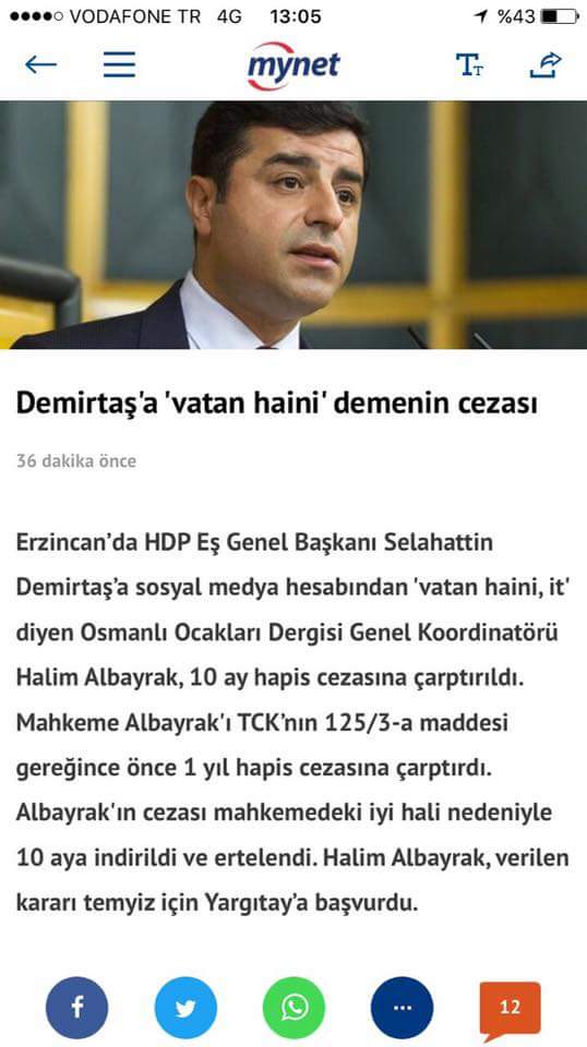 HalimAlbayrak's tweet photo. selahattin demirtaşa vatan haini dediğim icin 10 ay hapis cezası https://t.co/sNsSX0QTLe
