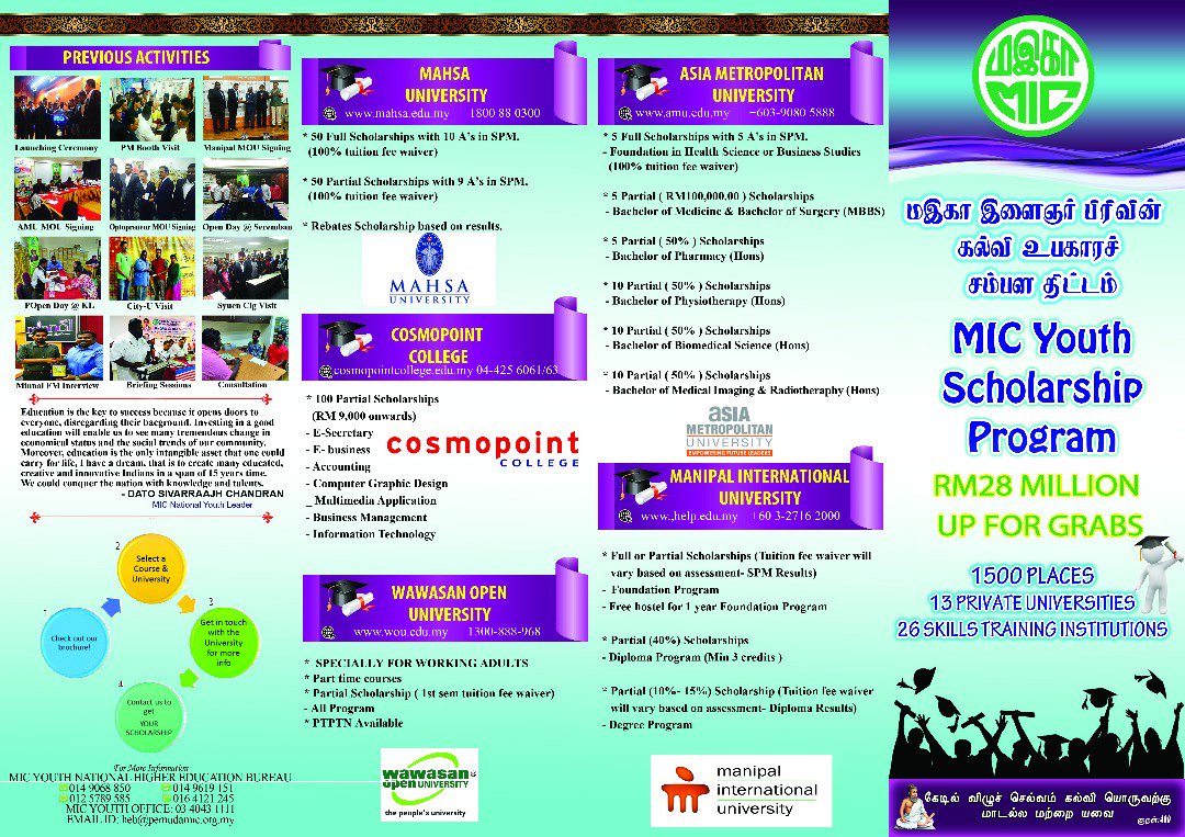 MIC Youth Scholarship initiated by Chief Dato <a href="/sivarraajh/">Sivarraajh</a> pls share the info to others. <a href="/thinalan/">Thinalan T.Rajagopalu 🇲🇾🌺</a> <a href="/NajibRazak/">Mohd Najib Tun Razak</a> <a href="/DatukSaravanan/">Datuk Seri M. Saravanan</a> <a href="/Khairykj/">Khairy Jamaluddin 🇲🇾🌺</a>
