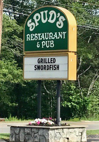Spudsrestaurant's tweet photo. It's the first day of summer and we have Grilled Swordfish on the sign!  #goingtobeagoodday #spudsrestaurant https://t.co/qLfddmA4fg