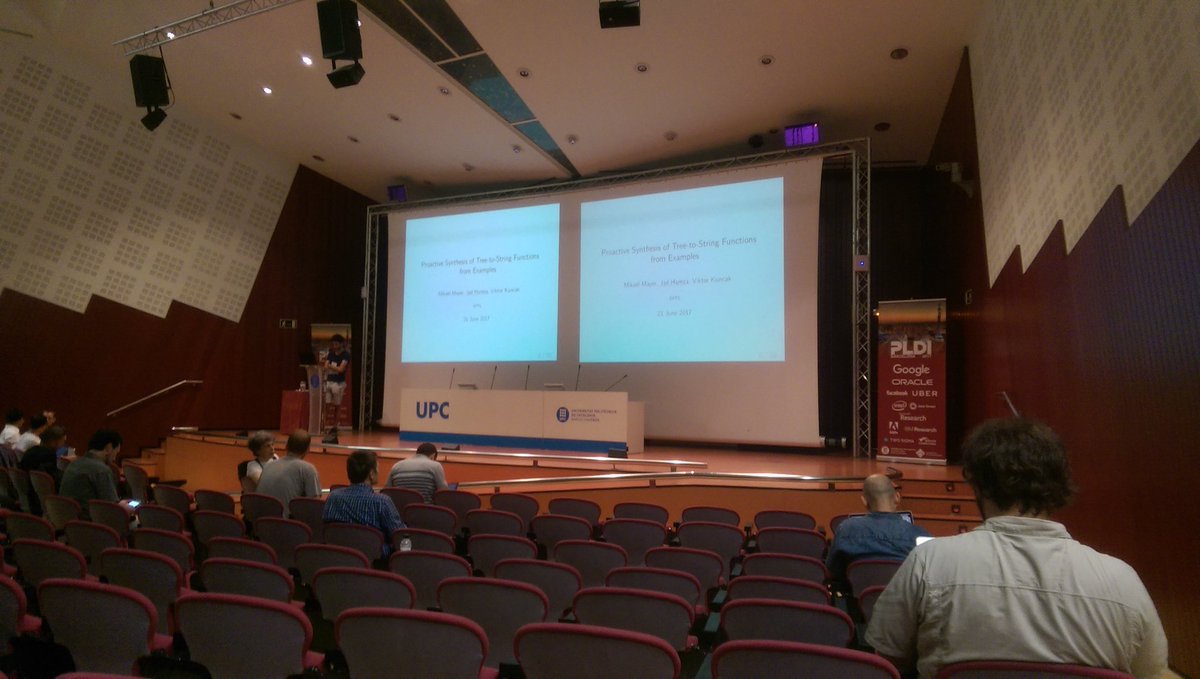 Simon_JF's tweet photo. "Proactive Synthesis of Recursive Tree-to-String Function from Examples" at #ECOOP17. Really interesting, live demo too! https://t.co/Cm4Ao9gi8e
