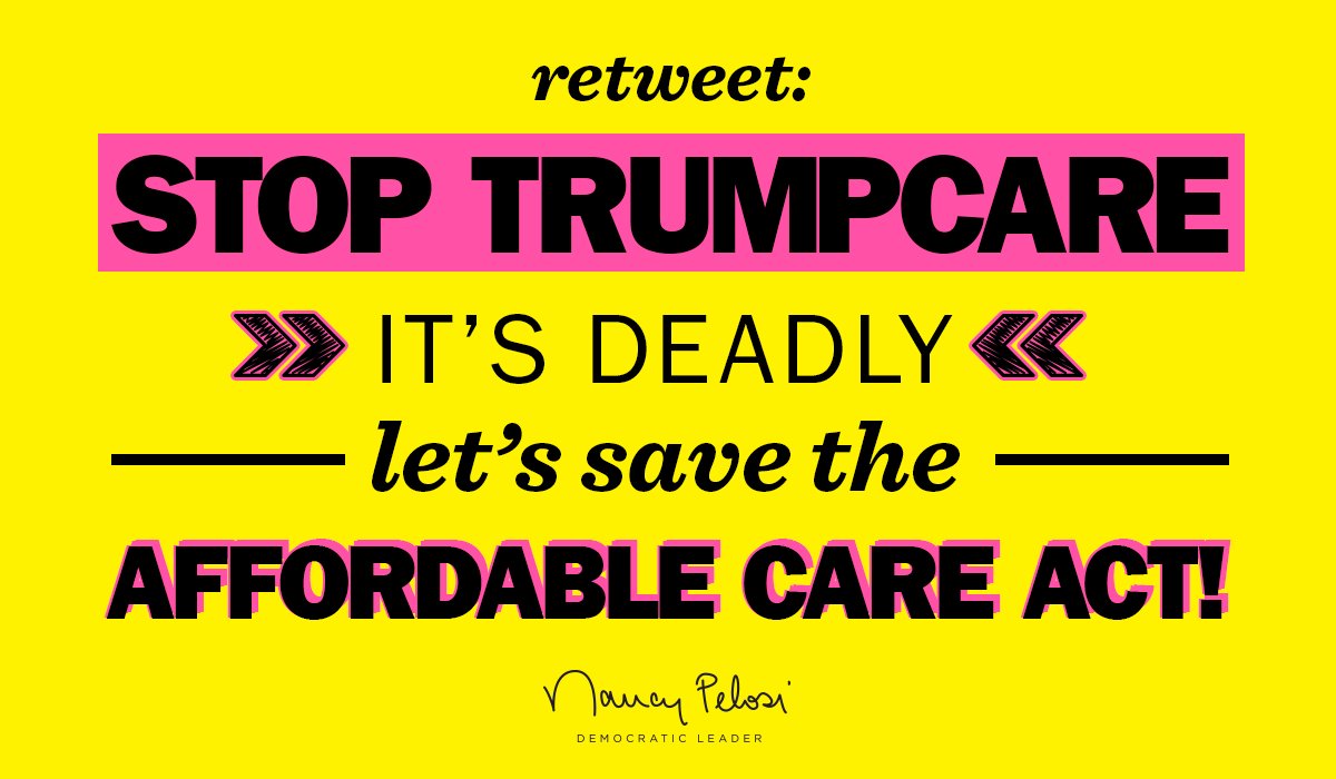 TeamPelosi's tweet photo. Senate is voting NEXT WEEK on their secret, deadly #Trumpcare bill. Retweet if you'll help us save the Affordable Care Act. #ShowUsTheBill https://t.co/VEAznjruLx
