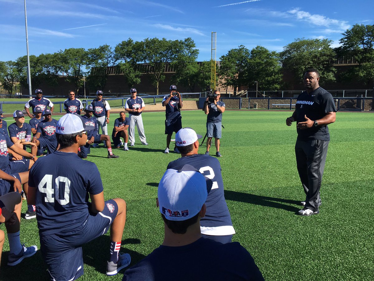madkenney's tweet photo. Ken Griffey Jr. talks about the importance of work ethic and the keys to making it in the MLB to group of HS players #MLBBreakthroughseries https://t.co/QM9Qwz87YC