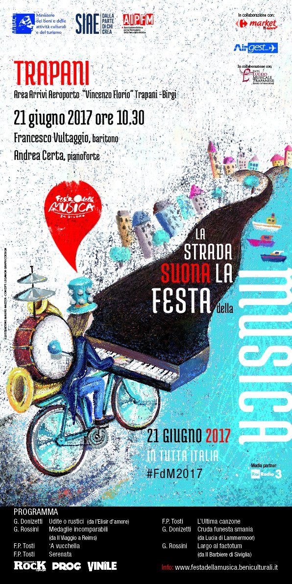 Passeggeri tra le note di un pianoforte e l'interpretazione di un baritono. Successo all'aeroporto di Trapani per la festa della musica 2017