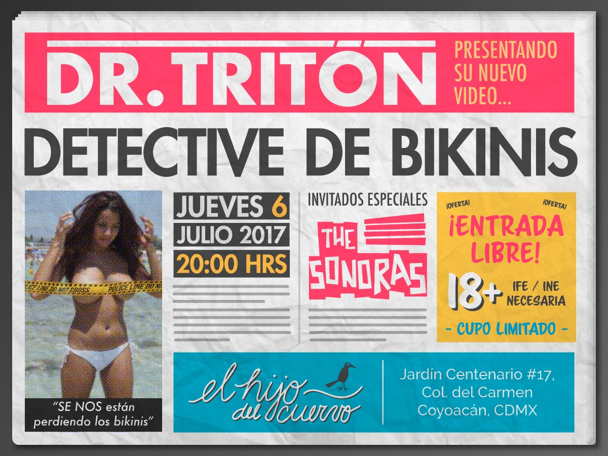 SoyKarman's tweet photo. El 6 de julio estaré con @DrTriton en @elhijodelcuervo presentando nuestro primer video #DetectiveDeBikinis ¡cáiganle!, es #gratis :) https://t.co/pZ88E5YJYd