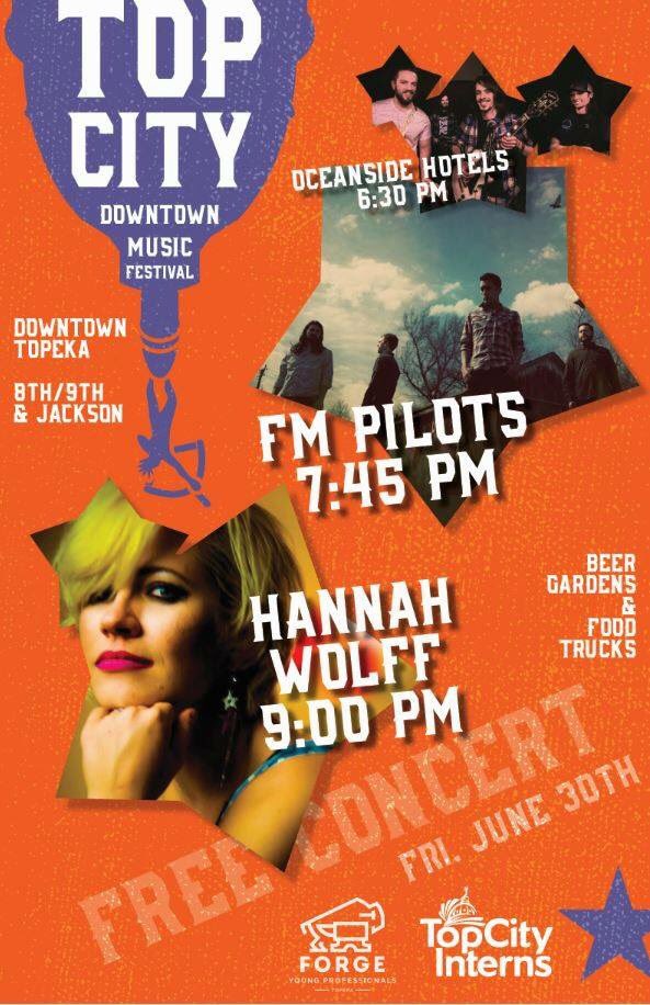 bstapleton's tweet photo. #TopCity Music Fest JUNE 30, 6:30pm 8th|9th&amp;Jackson Downtown #Topeka. #OceansideHotels | @fmpilots | @hwolffmusic  #TopCityInterns https://t.co/KIlL0gVHYI
