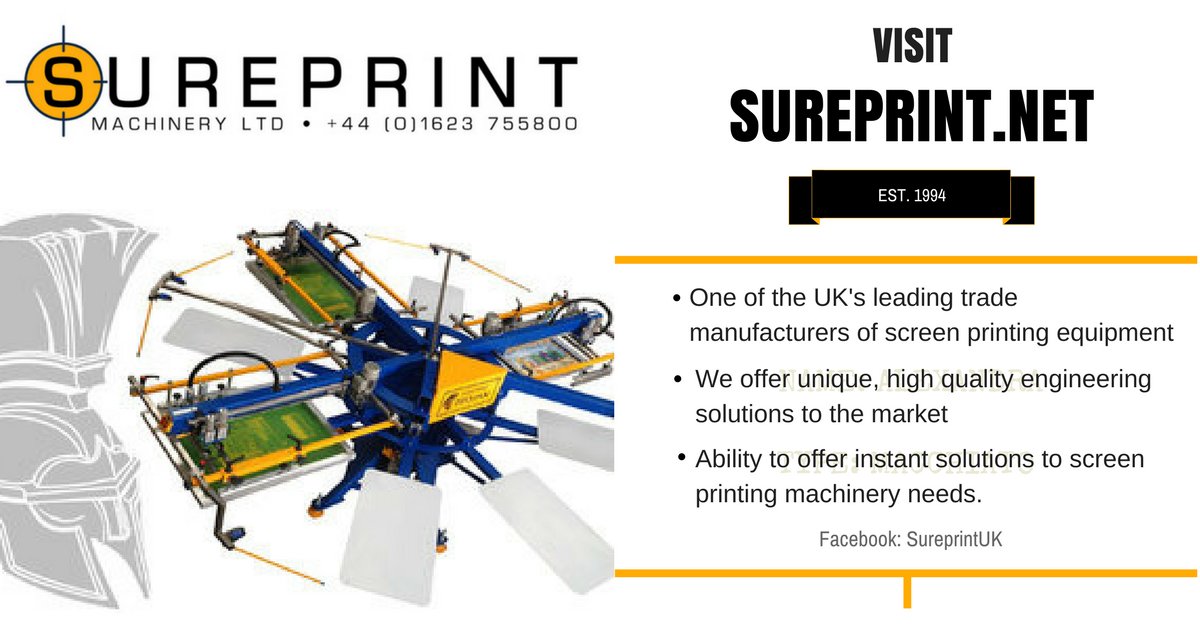 Click this link: sureprint.net to get some amazing #screenprinting machinery for you and your #business