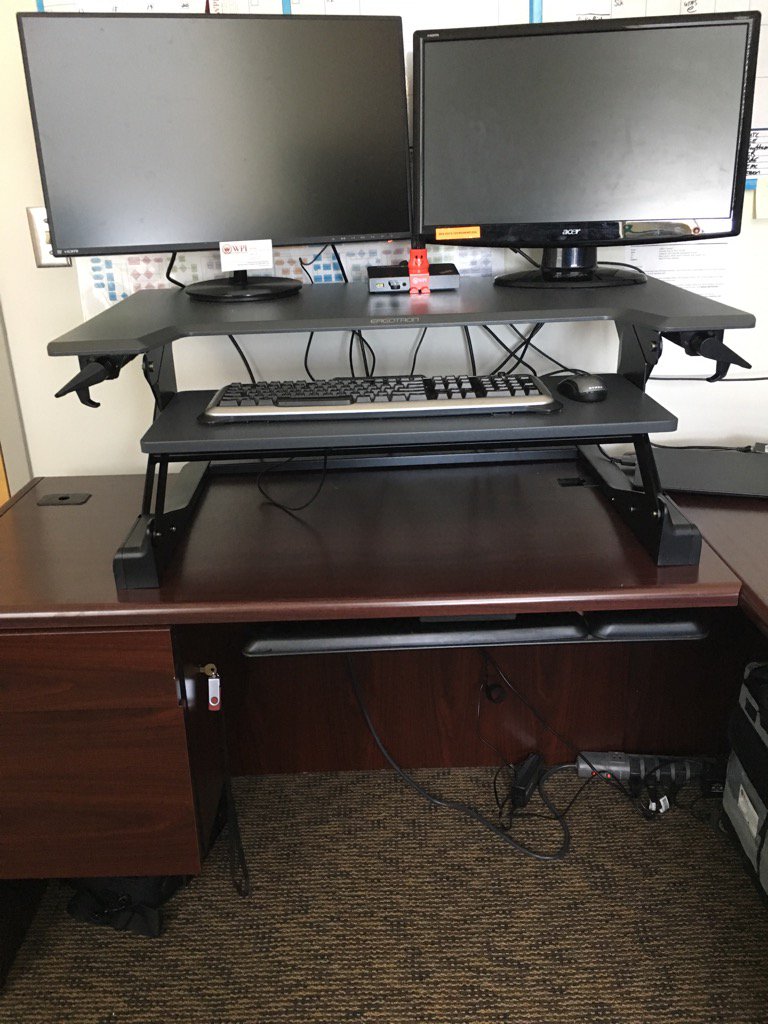 PeterHuie's tweet photo. My new #StandingWorkStation burning calories @WPICPE #EngineerYourSummer https://t.co/1bRlBwjNvn