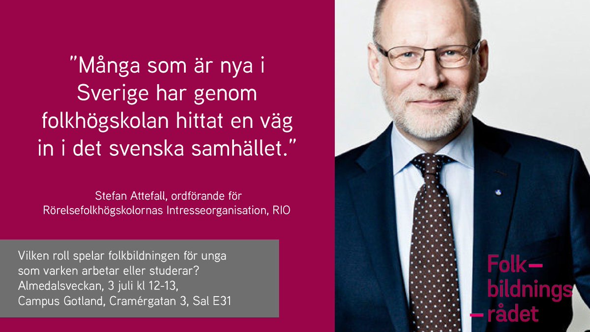 Många som är nya i Sverige har genom folkhögskolan hittat en väg in i det svenska samhället. <a href="/SAttefall/">Stefan Attefall</a> i #folkbildning panel på #almedalen