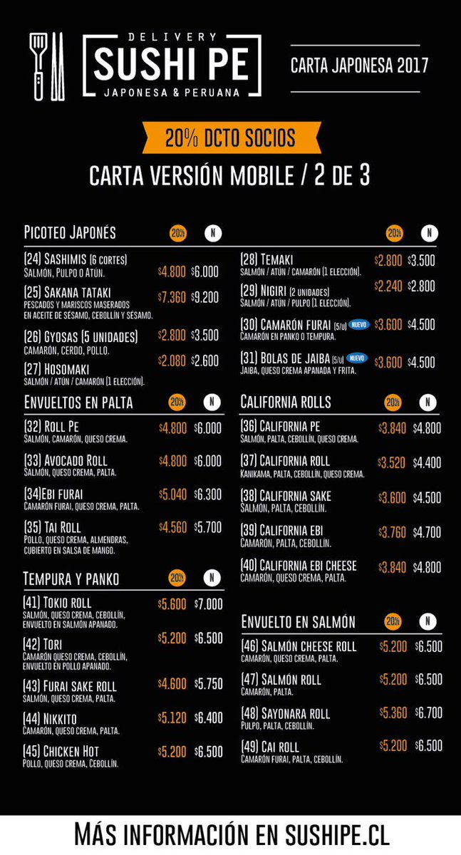 sushi_pe's tweet photo. Nuestra carta vigente :P Te esperamos de lunes a sábado de 12 a 23 Hrs. Domingo de 19 a 23 hrs.
#sushipe #Vitacura :) https://t.co/NQwUqsWFcJ