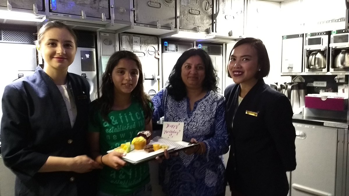 nirmalp's tweet photo. Thank you @qatarairways for making my daughter feel super special on her 12th birthday en-route from Boston to Doha #birthdaygirl #QR744 https://t.co/BW96jzyK9v