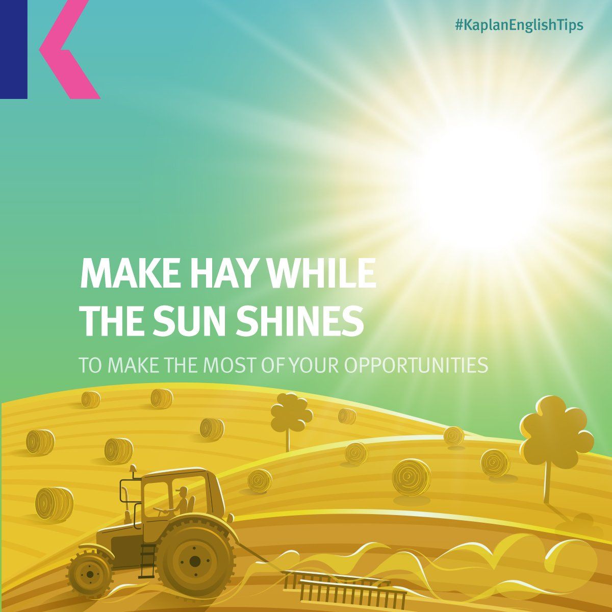 kaplan_arabic's tweet photo. #مصطلحات_إنجليزية
Make hay while the sun shines = أن تستفيد من فرصك
#انجليزي #KaplanEnglishTips #كابلان https://t.co/92uL0KabRx